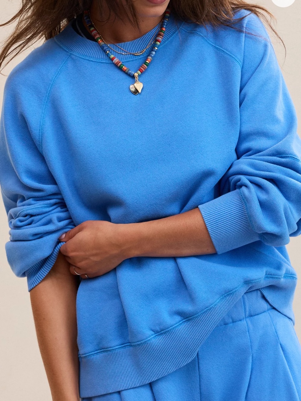 AERIE 2026 Go-To Classic Length Crew Sweatshirt in Rome Blue Sz XS Current Style